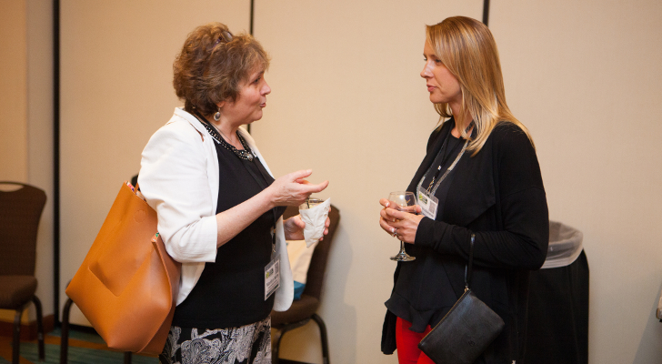 Marilyn Mills of Hannaford Supermarkets chats with Lisa Grudzielanek of Metcalfe’s Markets