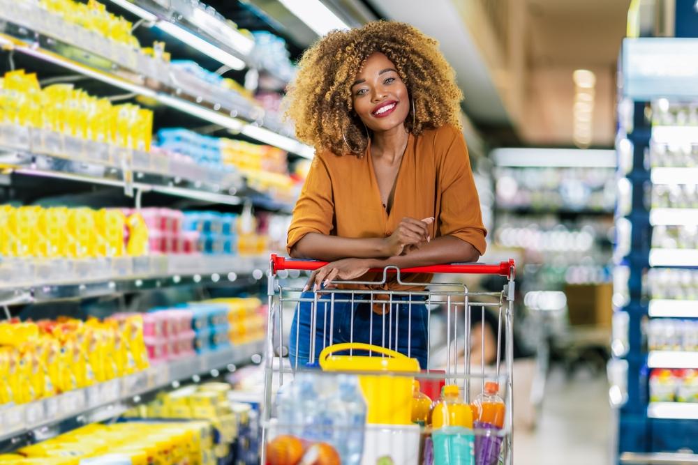 happy grocery shopper