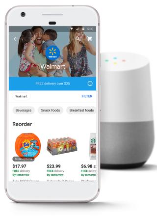 Google Express mobile app with a Google Home smart speaker