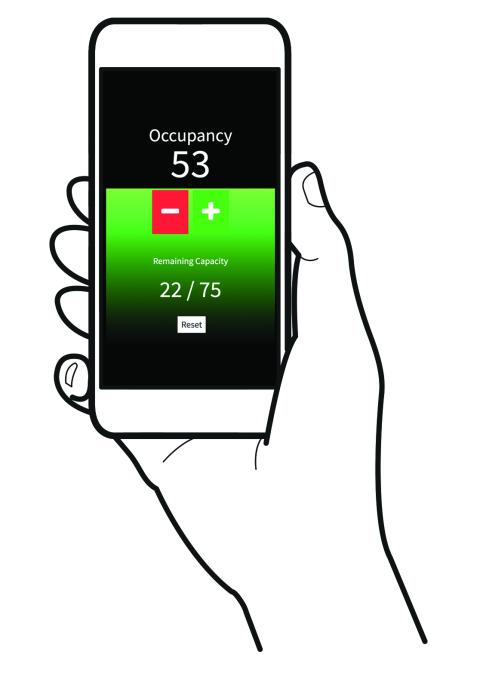 SafeSpace has a manual counting option using a smartphone or tablet such as this one, or an automated option using sensors.