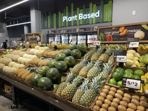 Plant-based wing a store filled with lots of fresh fruit and vegetables on display