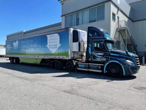 a truck is parked on the side of a building