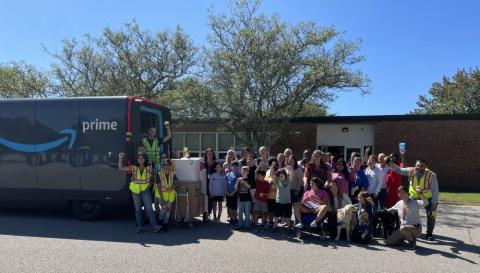 Amazon donated school supplies in the Glastonbury, Conn.