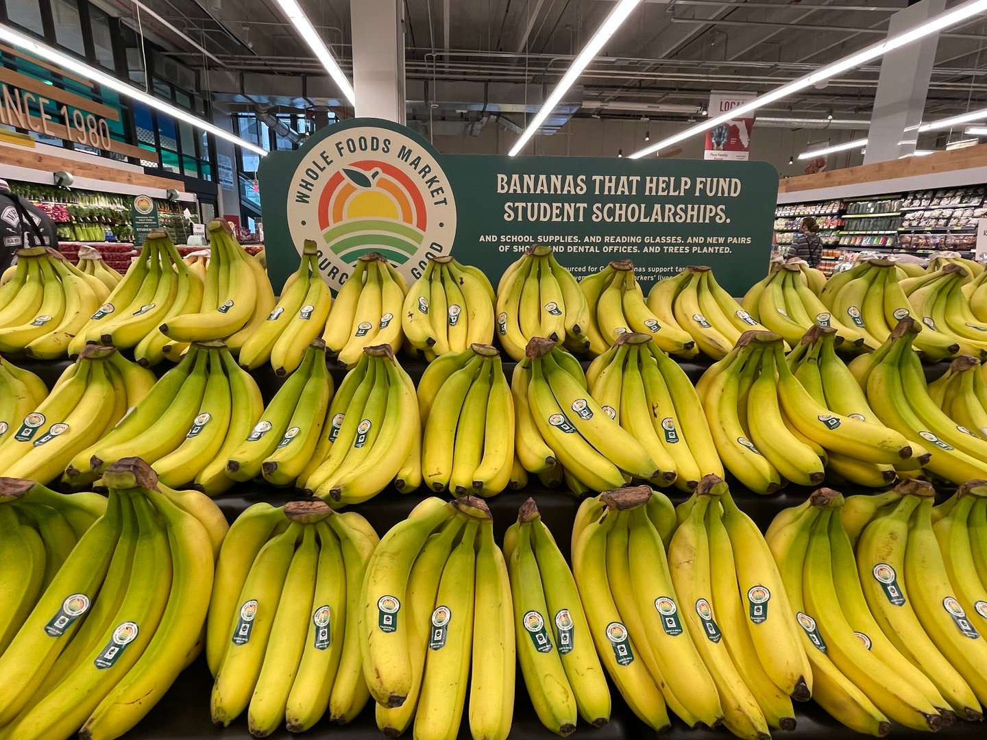 a bunch of bananas on display in a store