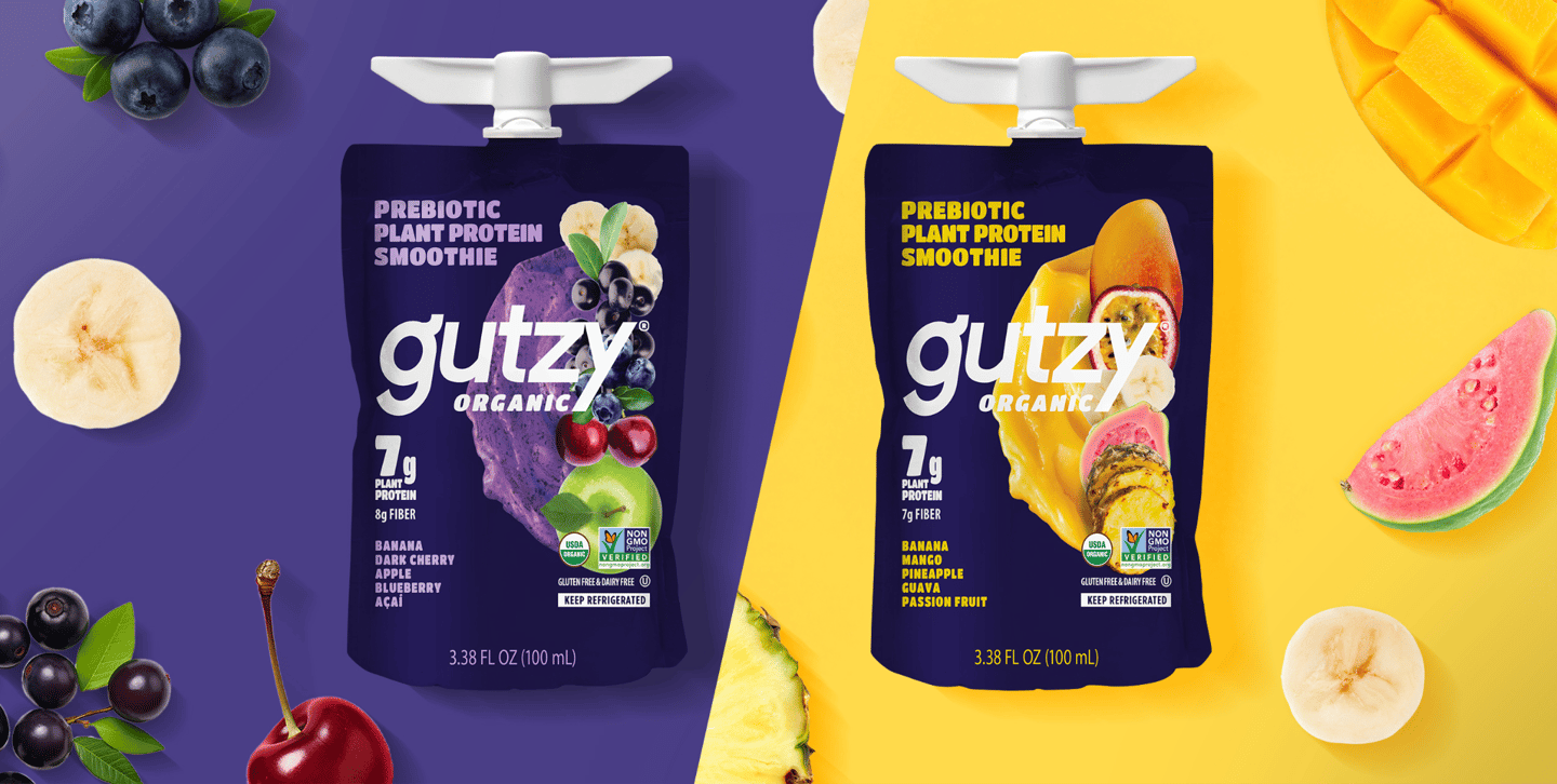 gutzy Organic Prebiotic Plant Protein Smoothie Pouches Main Image