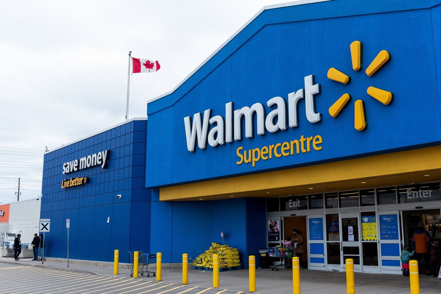 Toronto, ON, Canada - August 30, 2023: View at the logo front sign of the Walmart super store in America; Shutterstock ID 2445290903