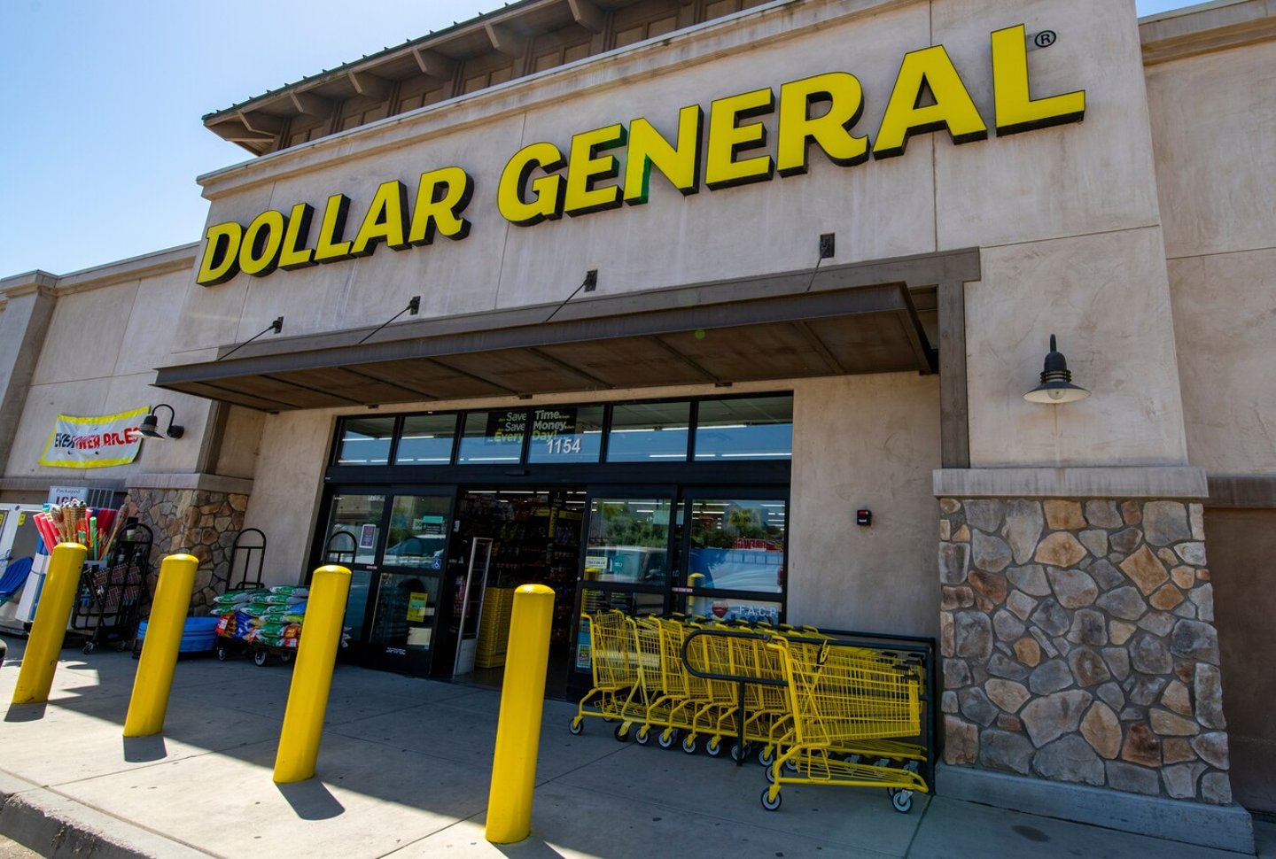 Fillmore, CA. 26 June 26. Dollar General store entrance, sign, logo, shopping carts. ; Shutterstock ID 2481174245