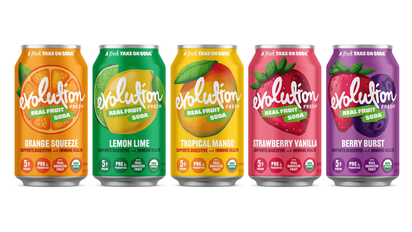 Evolution Fresh Real Fruit Soda Can Lineup Main Image