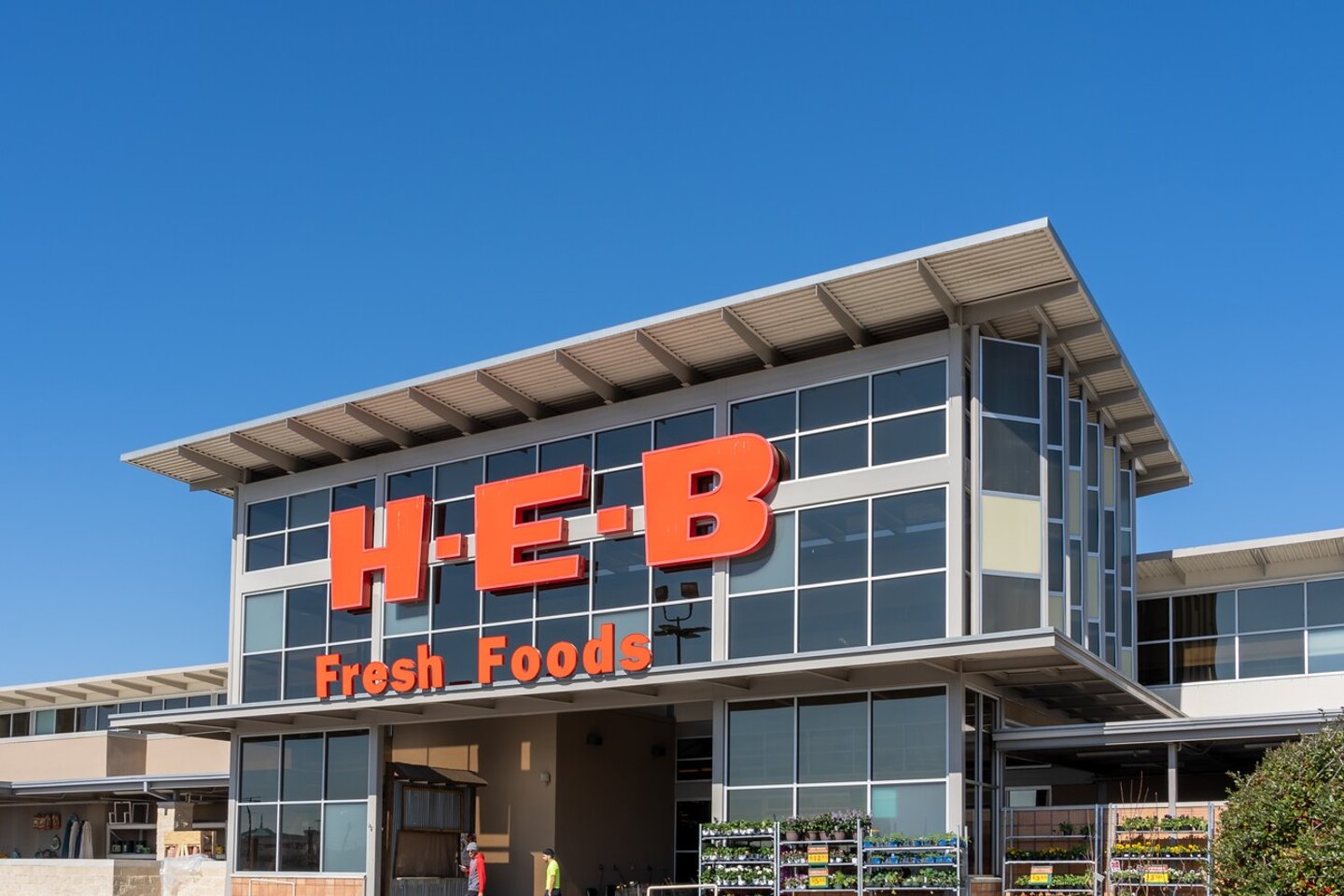 Pearland, Texas, USA - March 1, 2022: A H-E-B supermarket store in Pearland, Texas, USA. H-E-B Grocery Company, LP is an American supermarket chain.; Shutterstock ID 2243511155