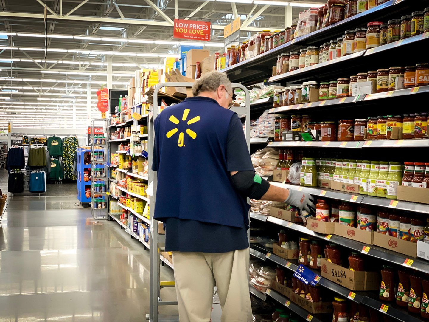 Marinette,WI / USA - Sep18, 2019 : Walmart supermarket employees are sorting the products. Up the floor to allow customers to conveniently shop for products; Shutterstock ID 1512788279